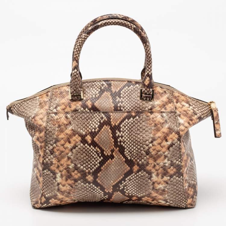 Pre Owned MICHAEL Michael Kors Brown/Beige Python Embossed Leather Satchel