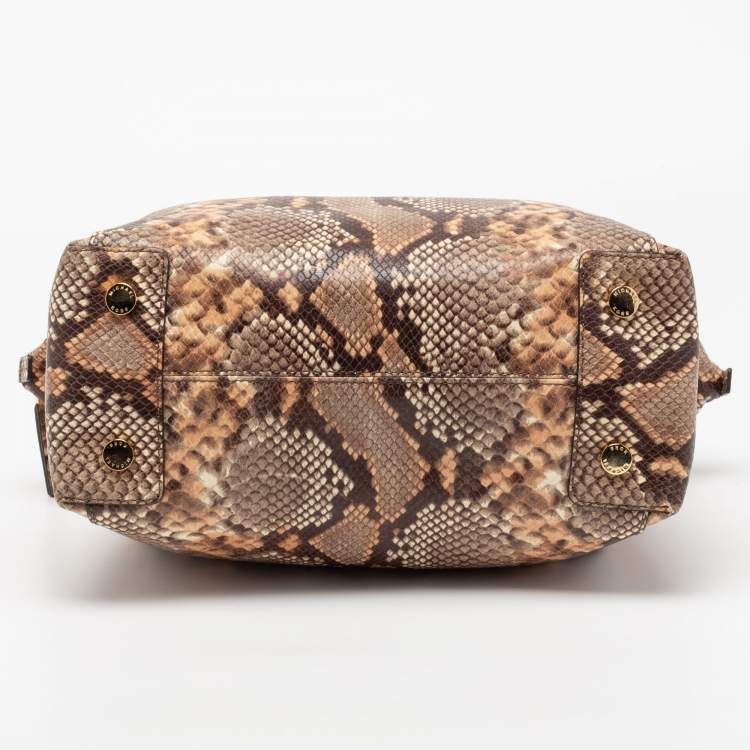 Pre Owned MICHAEL Michael Kors Brown/Beige Python Embossed Leather Satchel