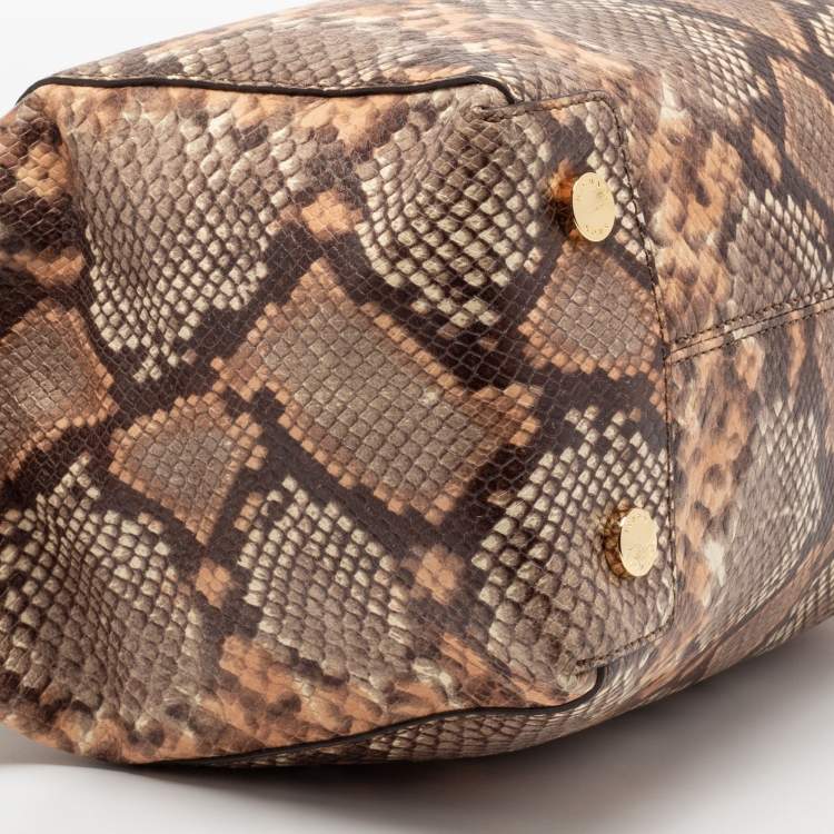 Pre Owned MICHAEL Michael Kors Brown/Beige Python Embossed Leather Satchel