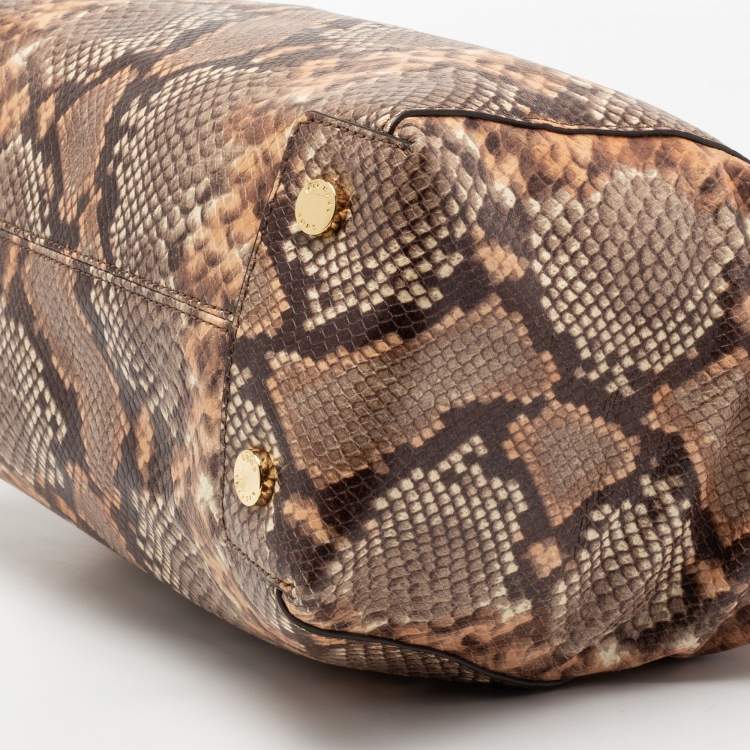 Pre Owned MICHAEL Michael Kors Brown/Beige Python Embossed Leather Satchel