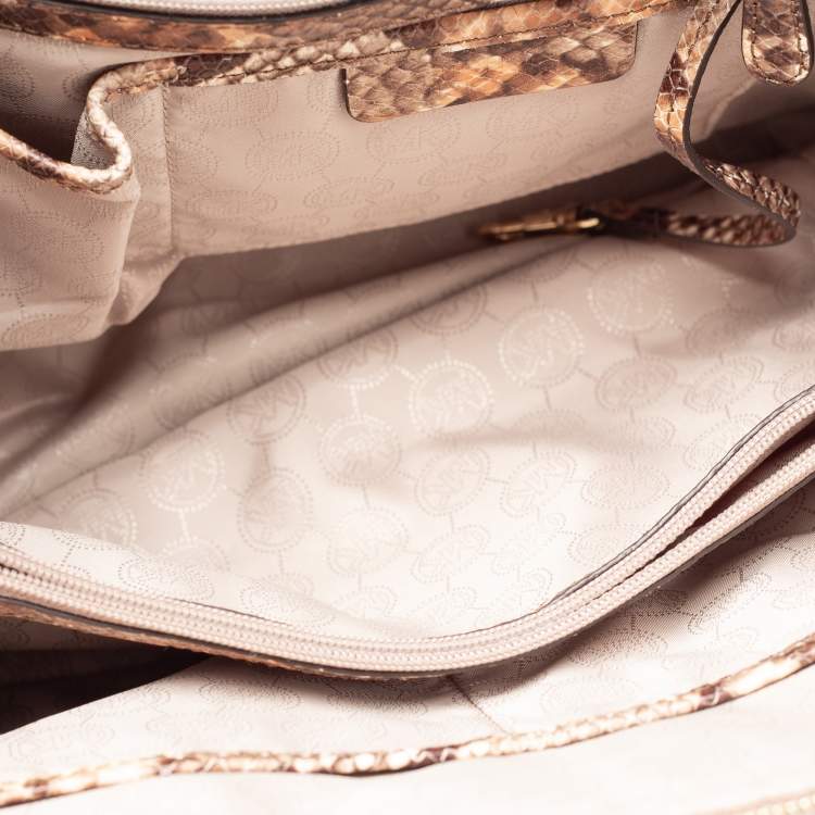 Pre Owned MICHAEL Michael Kors Brown/Beige Python Embossed Leather Satchel