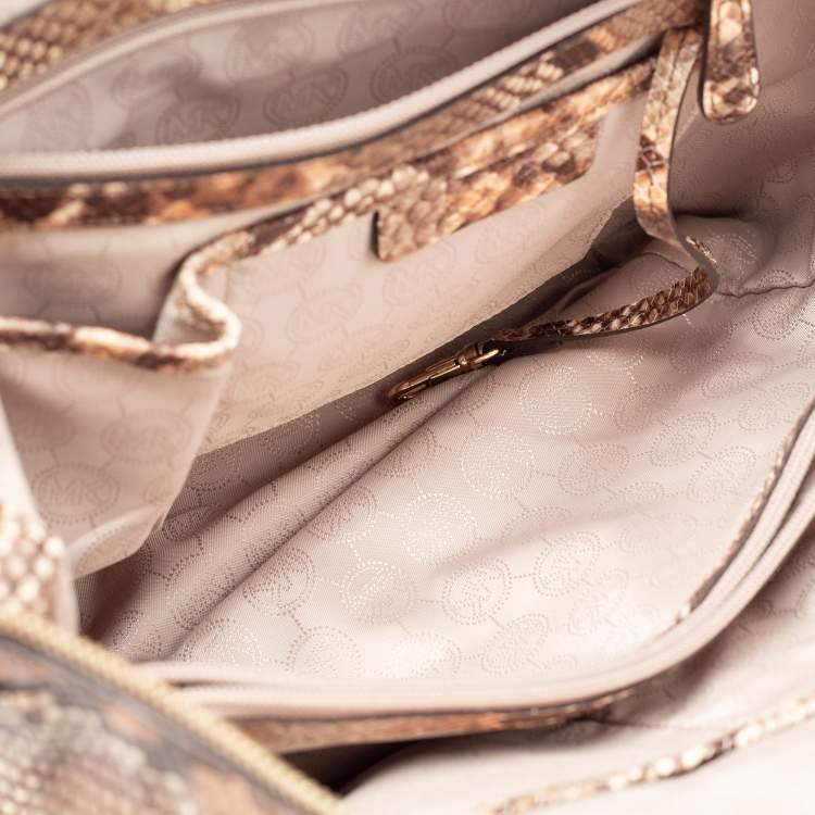 Pre Owned MICHAEL Michael Kors Brown/Beige Python Embossed Leather Satchel