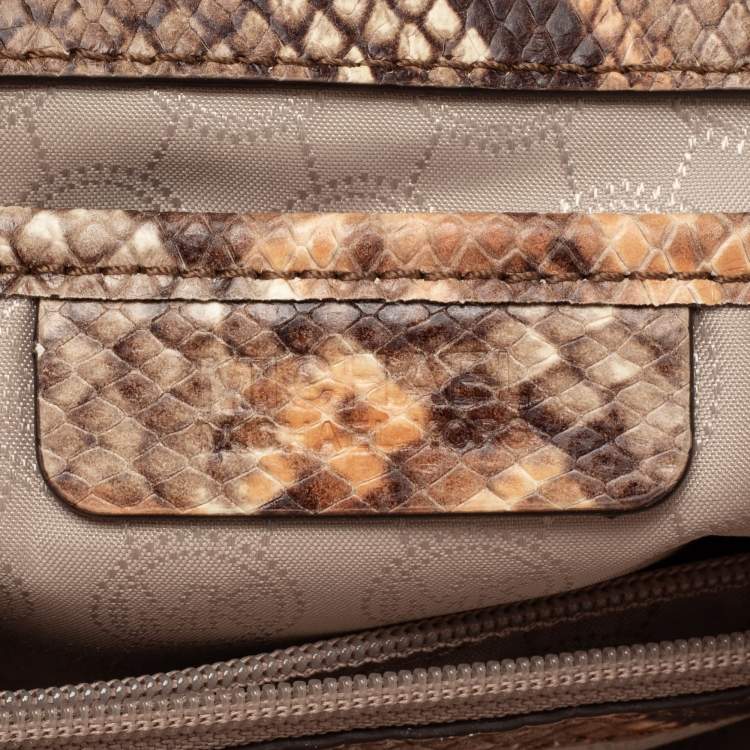 Pre Owned MICHAEL Michael Kors Brown/Beige Python Embossed Leather Satchel