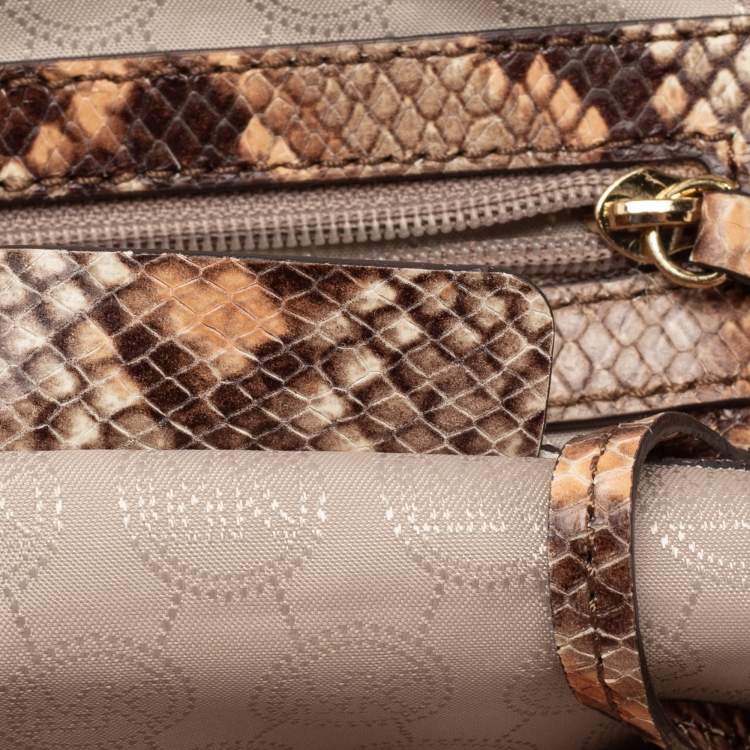 Pre Owned MICHAEL Michael Kors Brown/Beige Python Embossed Leather Satchel