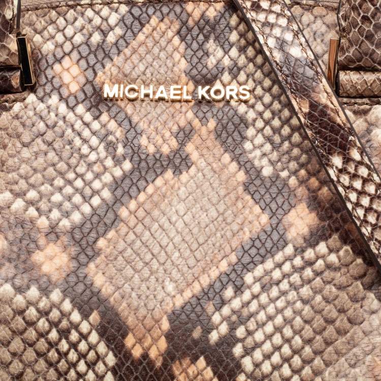 Pre Owned MICHAEL Michael Kors Brown/Beige Python Embossed Leather Satchel