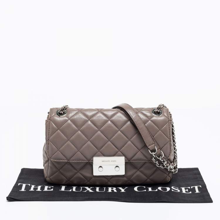 Pre Owned Michael Kors Dark Beige Quilted Leather Sloan Shoulder Bag