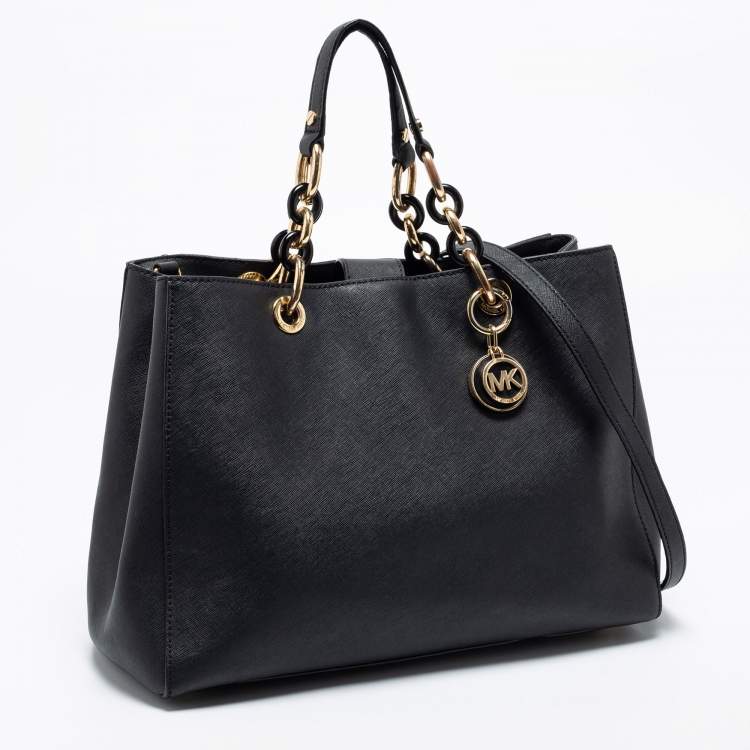 Pre Owned MICHAEL Michael Kors Black Leather Large Cynthia Tote