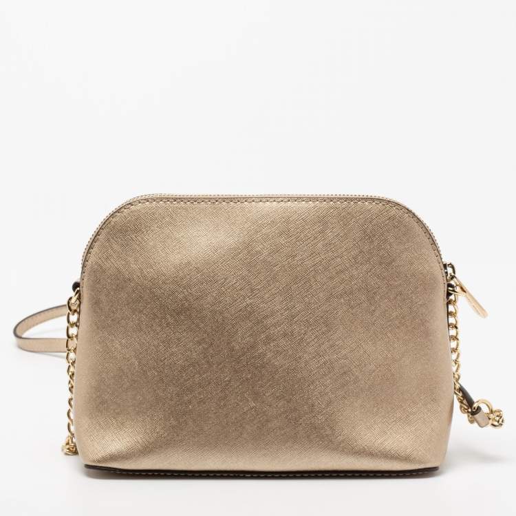 Pre Owned MICHAEL Michael Kors Gold Leather Cindy Shoulder Bag