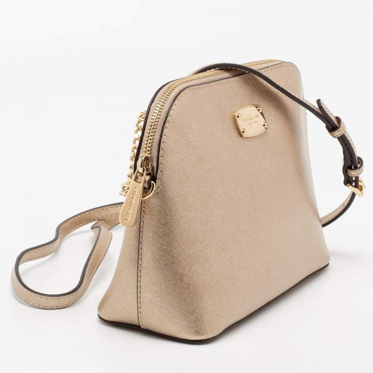Pre Owned MICHAEL Michael Kors Gold Leather Cindy Shoulder Bag