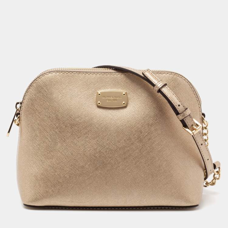 Pre Owned MICHAEL Michael Kors Gold Leather Cindy Shoulder Bag