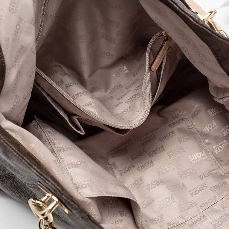 Pre Owned  MICHAEL Michael Kors Brown Signature Coated Canvas and Leather Lilly Chain Hobo