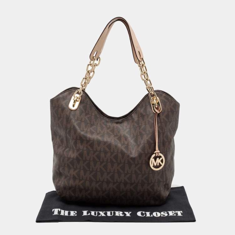Pre Owned  MICHAEL Michael Kors Brown Signature Coated Canvas and Leather Lilly Chain Hobo