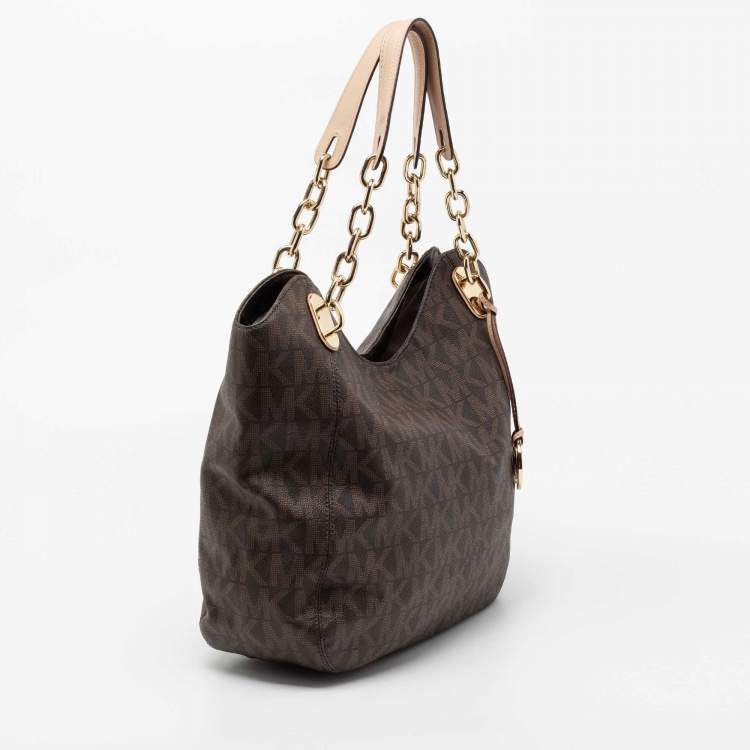 Pre Owned  MICHAEL Michael Kors Brown Signature Coated Canvas and Leather Lilly Chain Hobo