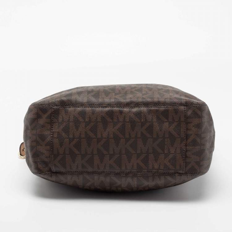 Pre Owned  MICHAEL Michael Kors Brown Signature Coated Canvas and Leather Lilly Chain Hobo