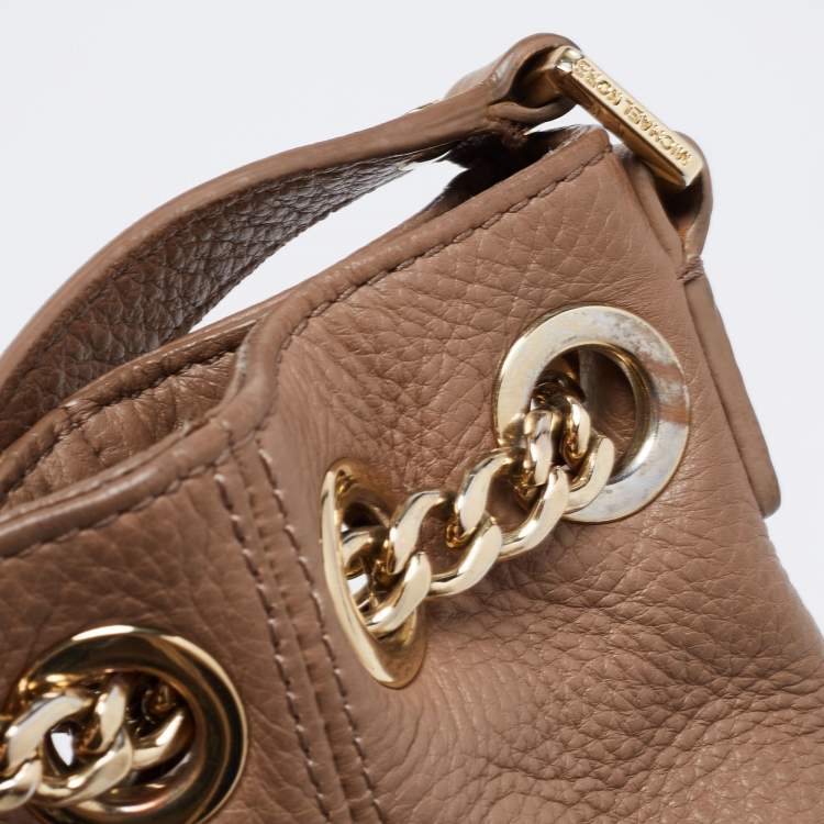 Pre Owned MICHAEL Michael Kors Dark Beige Leather Jet Set Chain Shoulder Bag