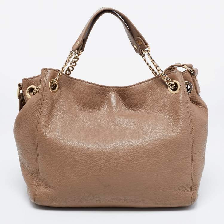 Pre Owned MICHAEL Michael Kors Dark Beige Leather Jet Set Chain Shoulder Bag