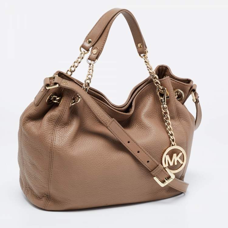 Pre Owned MICHAEL Michael Kors Dark Beige Leather Jet Set Chain Shoulder Bag