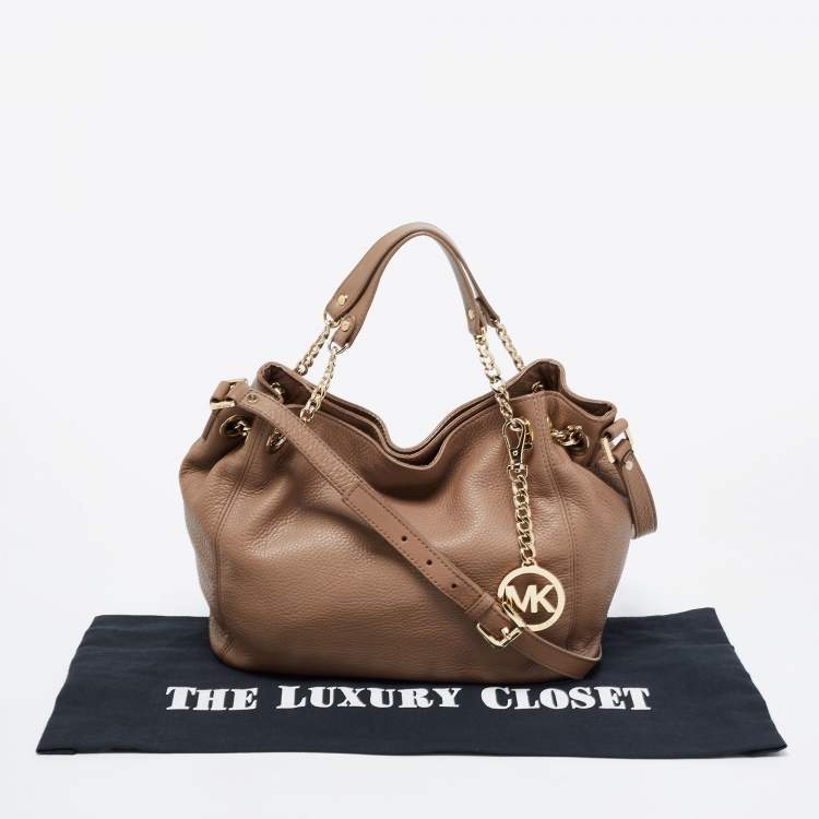 Pre Owned MICHAEL Michael Kors Dark Beige Leather Jet Set Chain Shoulder Bag