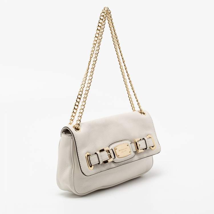 Pre Owned MICHAEL Michael Kors Off White Leather Hamilton Flap Shoulder Bag
