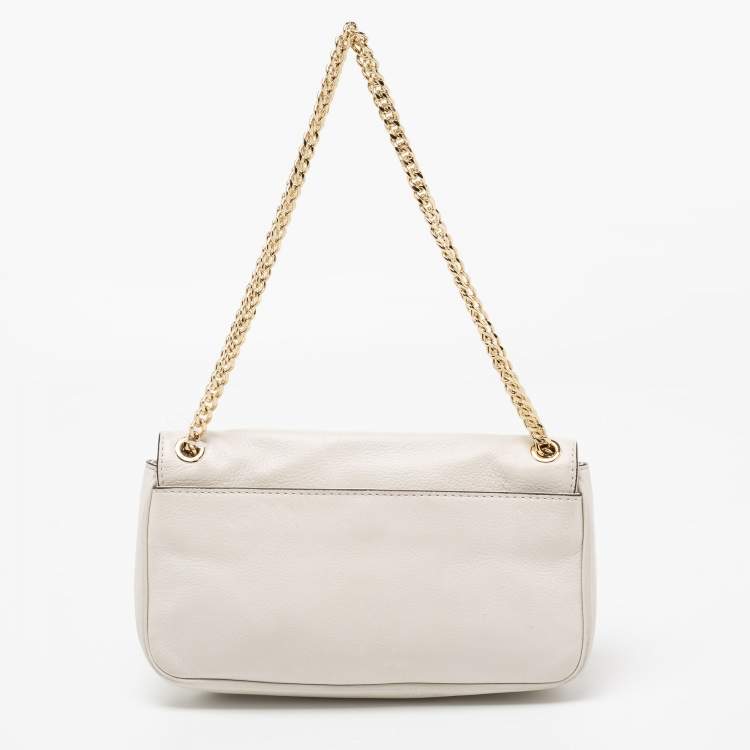 Pre Owned MICHAEL Michael Kors Off White Leather Hamilton Flap Shoulder Bag