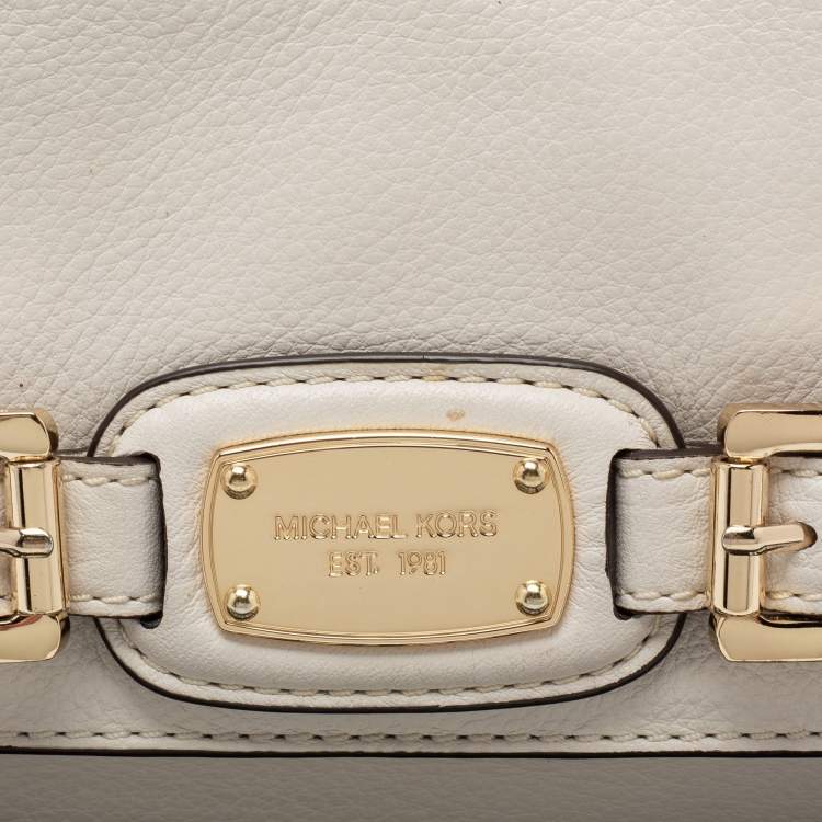 Pre Owned MICHAEL Michael Kors Off White Leather Hamilton Flap Shoulder Bag