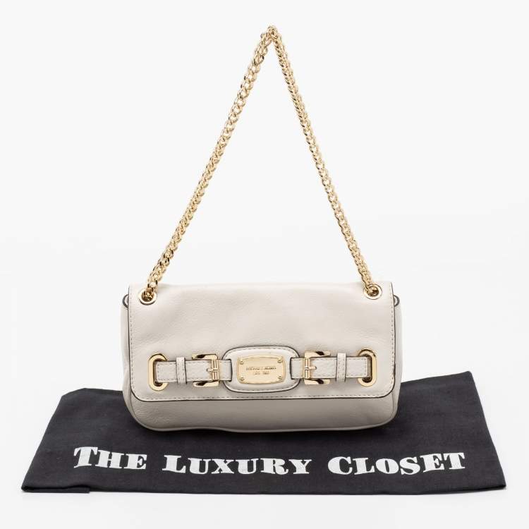 Pre Owned MICHAEL Michael Kors Off White Leather Hamilton Flap Shoulder Bag