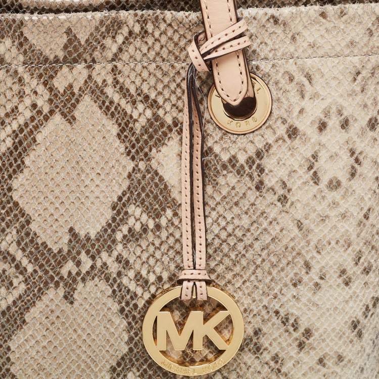 Pre Owned MICHAEL Michael Kors Beige Python Embossed Leather Shopper Tote