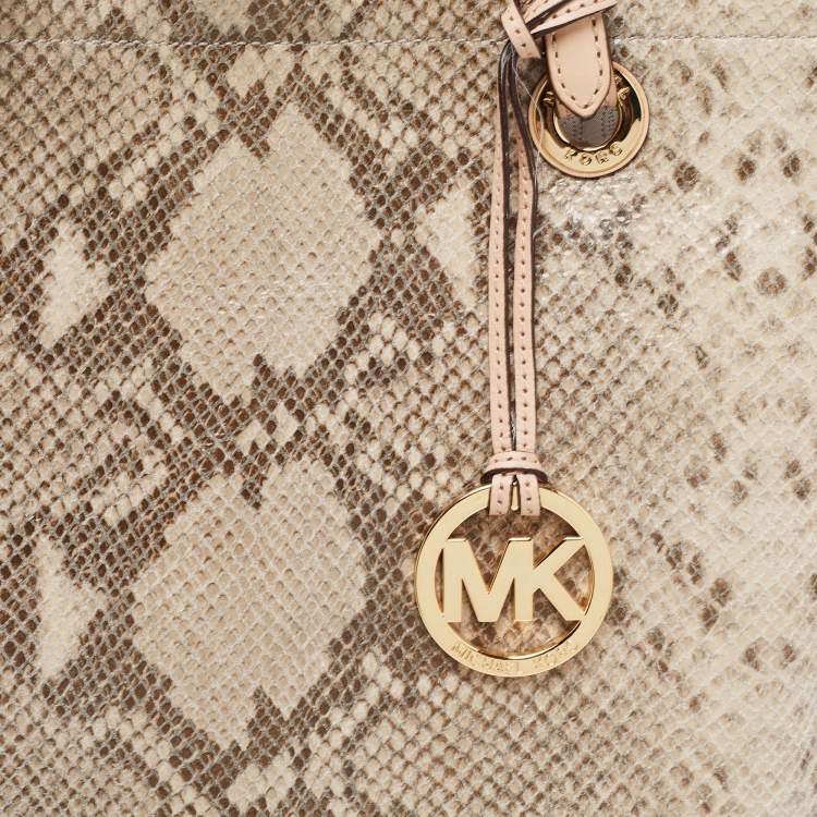 Pre Owned MICHAEL Michael Kors Beige Python Embossed Leather Shopper Tote
