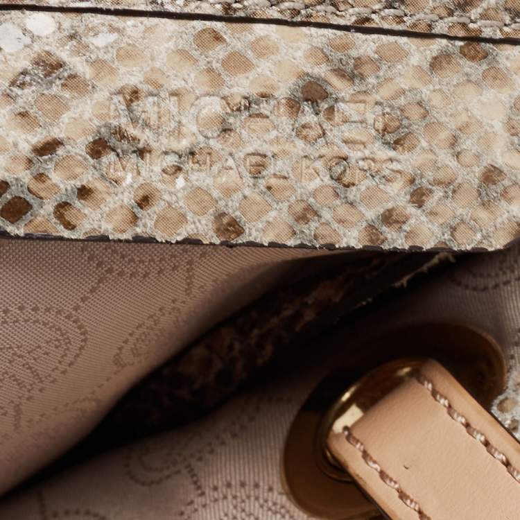 Pre Owned MICHAEL Michael Kors Beige Python Embossed Leather Shopper Tote