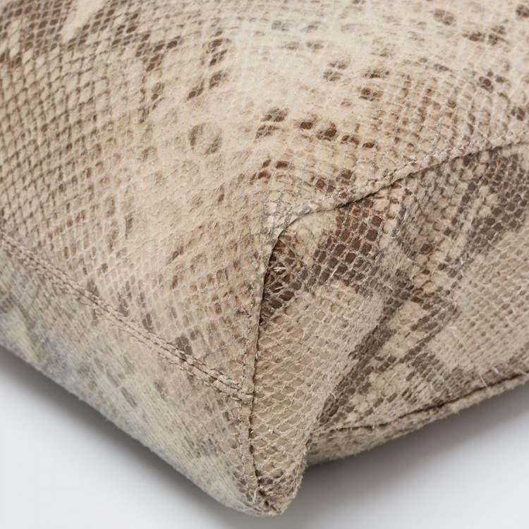 Pre Owned MICHAEL Michael Kors Beige Python Embossed Leather Shopper Tote