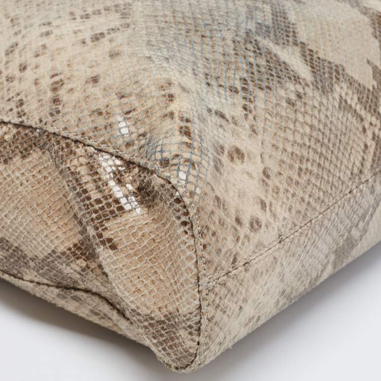 Pre Owned MICHAEL Michael Kors Beige Python Embossed Leather Shopper Tote