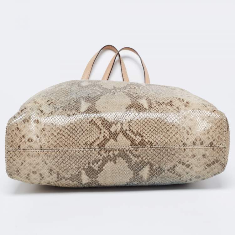 Pre Owned MICHAEL Michael Kors Beige Python Embossed Leather Shopper Tote