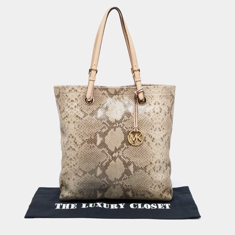 Pre Owned MICHAEL Michael Kors Beige Python Embossed Leather Shopper Tote