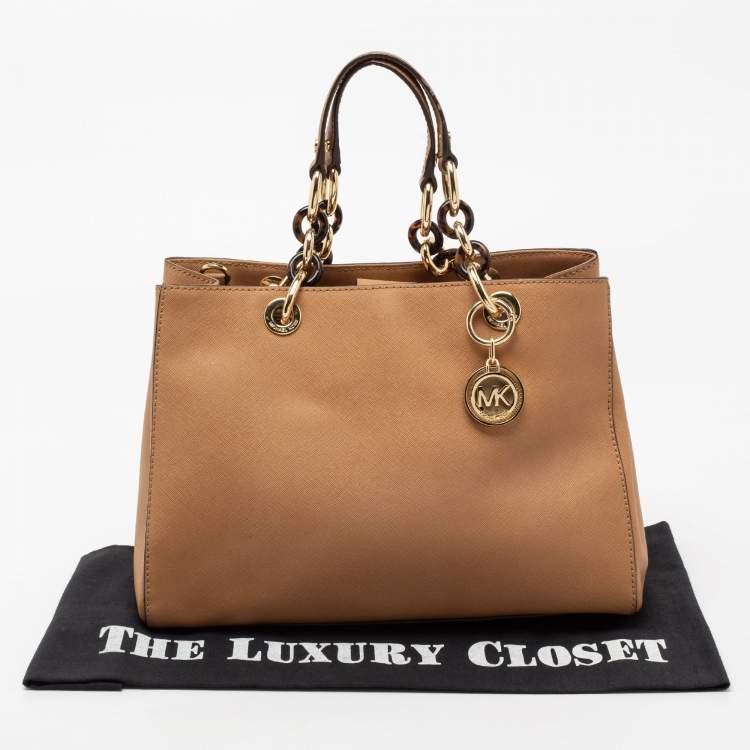 Pre Owned MICHAEL Michael Kors Sand Tan Saffiano Leather Cynthia Tote