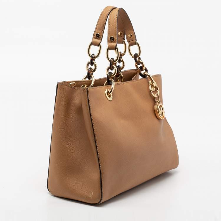 Pre Owned MICHAEL Michael Kors Sand Tan Saffiano Leather Cynthia Tote