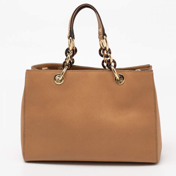 Pre Owned MICHAEL Michael Kors Sand Tan Saffiano Leather Cynthia Tote