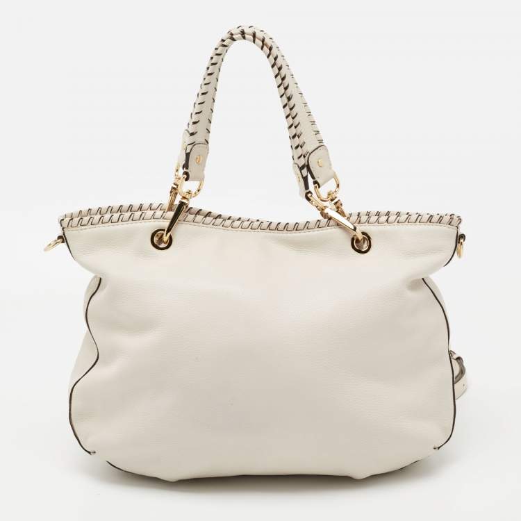 Pre Owned MICHAEL Michael Kors White Leather Whipstitch Detail Bennet Tote
