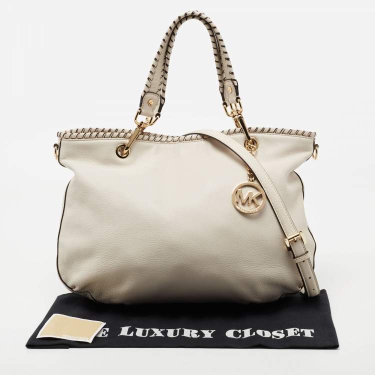 Pre Owned MICHAEL Michael Kors White Leather Whipstitch Detail Bennet Tote