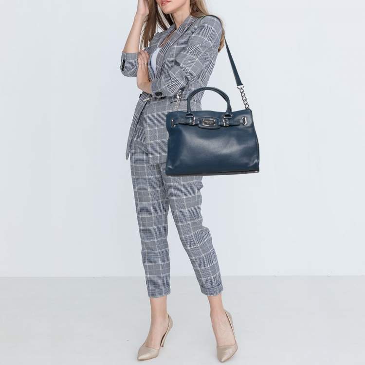Pre Owned MICHAEL Michael Kors Blue Leather Large Hamilton Satchel