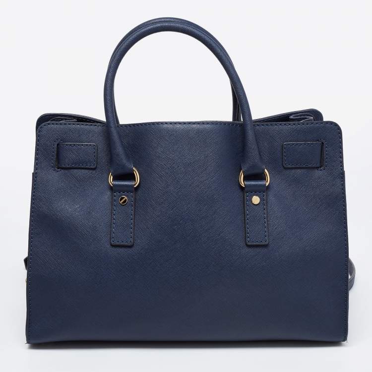 Pre Owned MICHAEL Michael Kors Navy Blue Leather Hamilton Tote 