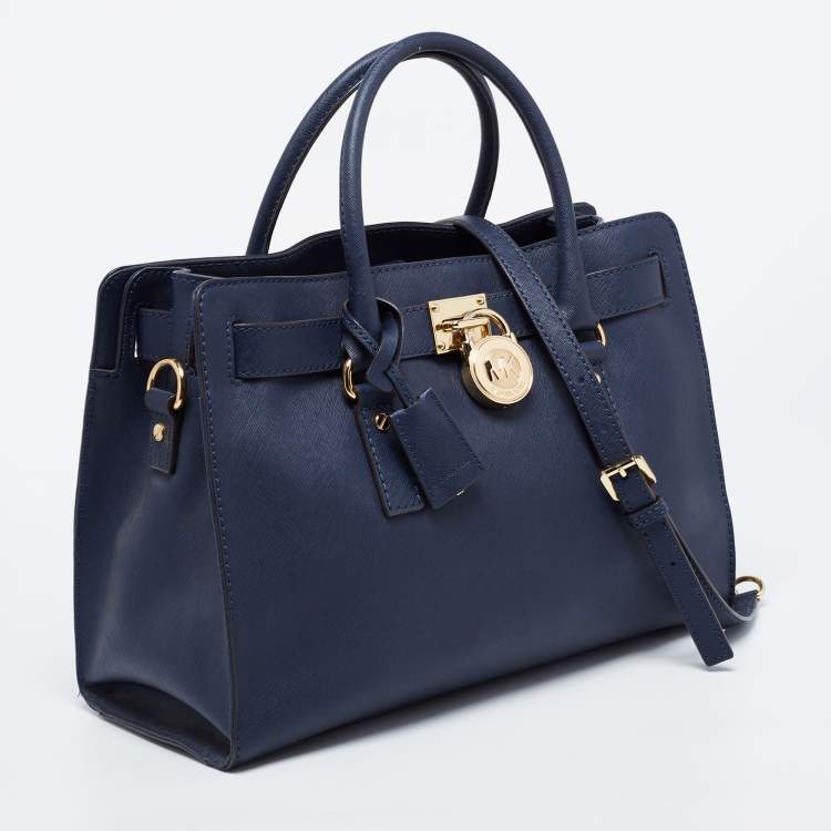 Pre Owned MICHAEL Michael Kors Navy Blue Leather Hamilton Tote 