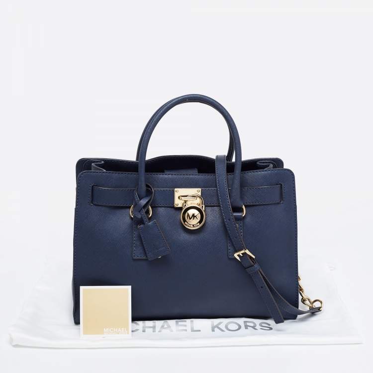 Pre Owned MICHAEL Michael Kors Navy Blue Leather Hamilton Tote 