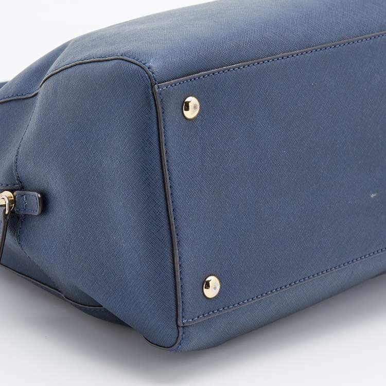 Pre Owned MICHAEL Michael Kors Navy Blue Saffiano Leather Zip Satchel
