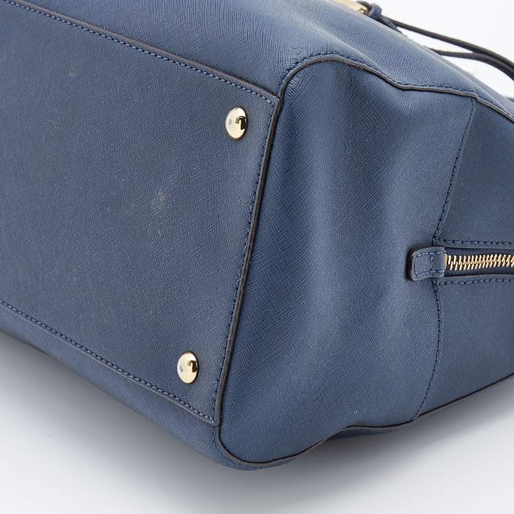 Pre Owned MICHAEL Michael Kors Navy Blue Saffiano Leather Zip Satchel