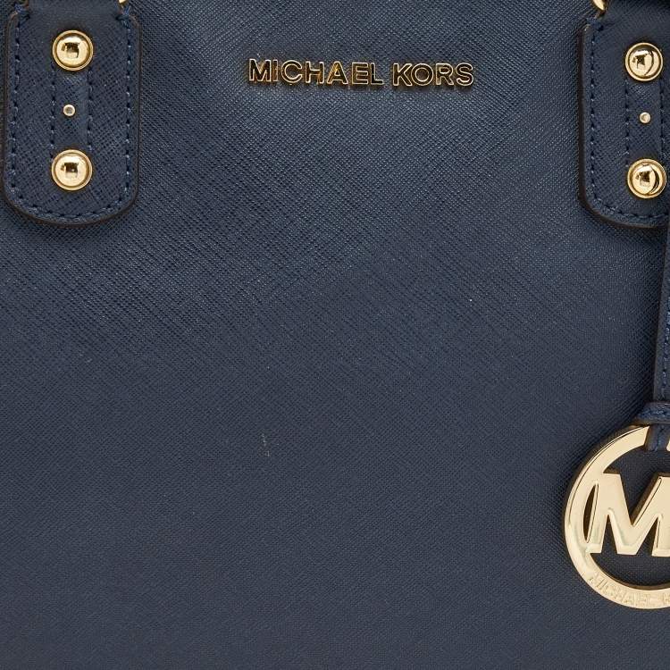 Pre Owned MICHAEL Michael Kors Navy Blue Saffiano Leather Zip Satchel
