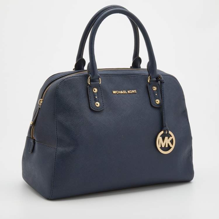 Pre Owned MICHAEL Michael Kors Navy Blue Saffiano Leather Zip Satchel