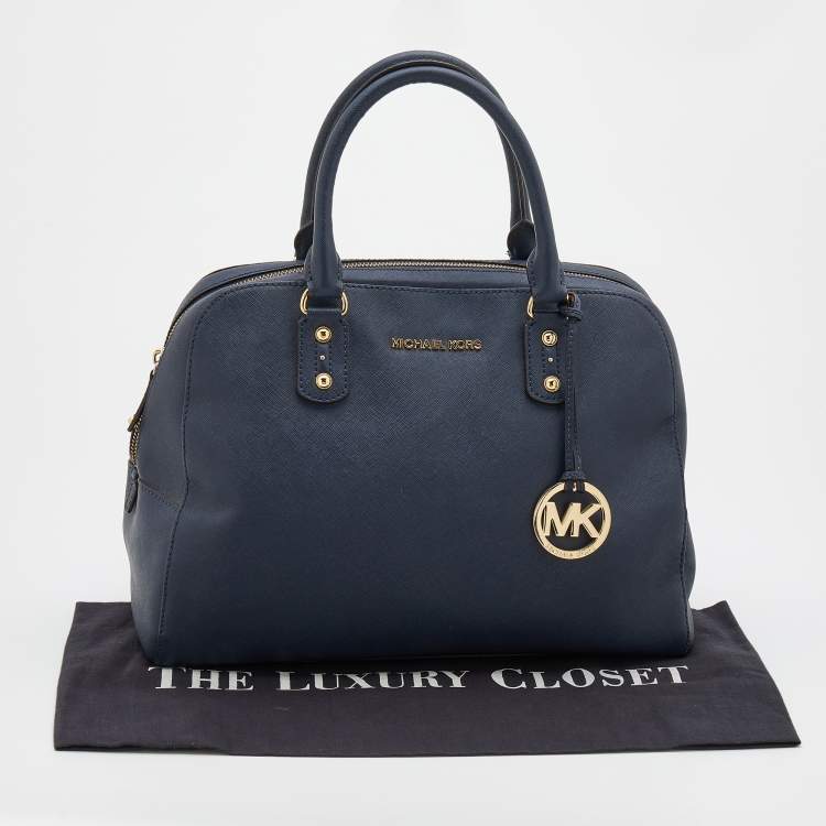 Pre Owned MICHAEL Michael Kors Navy Blue Saffiano Leather Zip Satchel