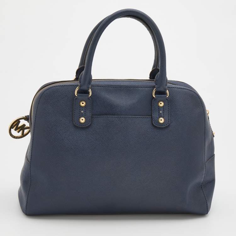 Pre Owned MICHAEL Michael Kors Navy Blue Saffiano Leather Zip Satchel