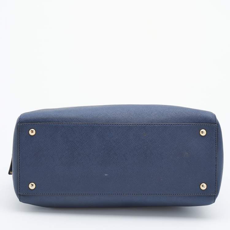 Pre Owned MICHAEL Michael Kors Navy Blue Saffiano Leather Zip Satchel