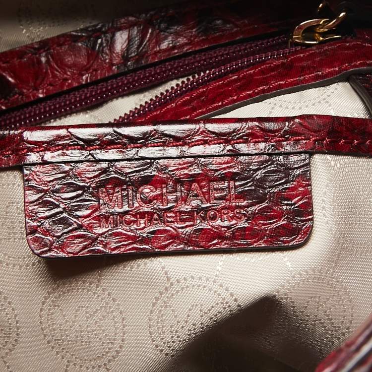 Pre Owned MICHAEL Michael Kors Burgundy/Black Python Embossed Leather Large Hamilton Tote